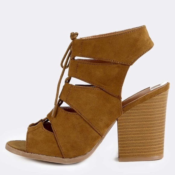 Rampage | Brown Lace Up Suede Chunky Heels - Picture 2 of 6